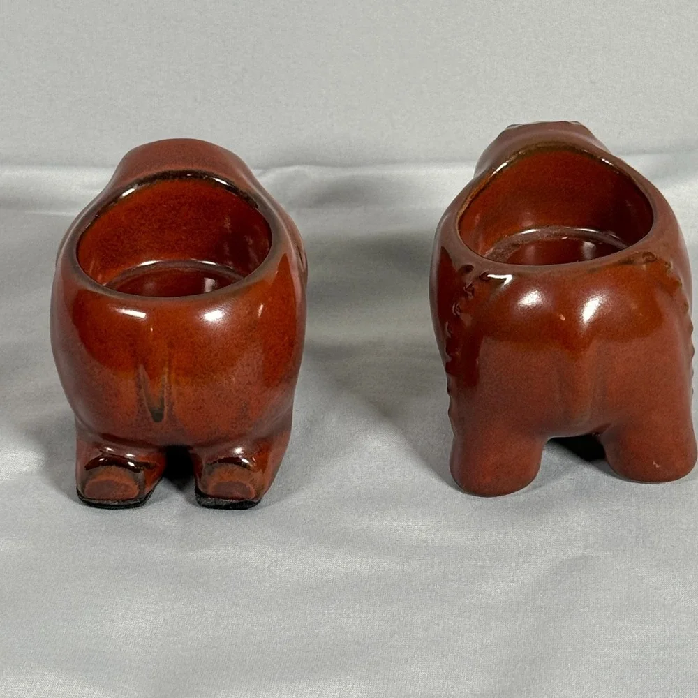 2 Partylite Elephant Votive Tea Light Candle Holders VTG Brown‎ Thai EUC